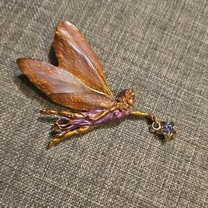 Vintage Kirks Folly Astral Aerial Purple and Gold Fairy Pendant w Dangly Star